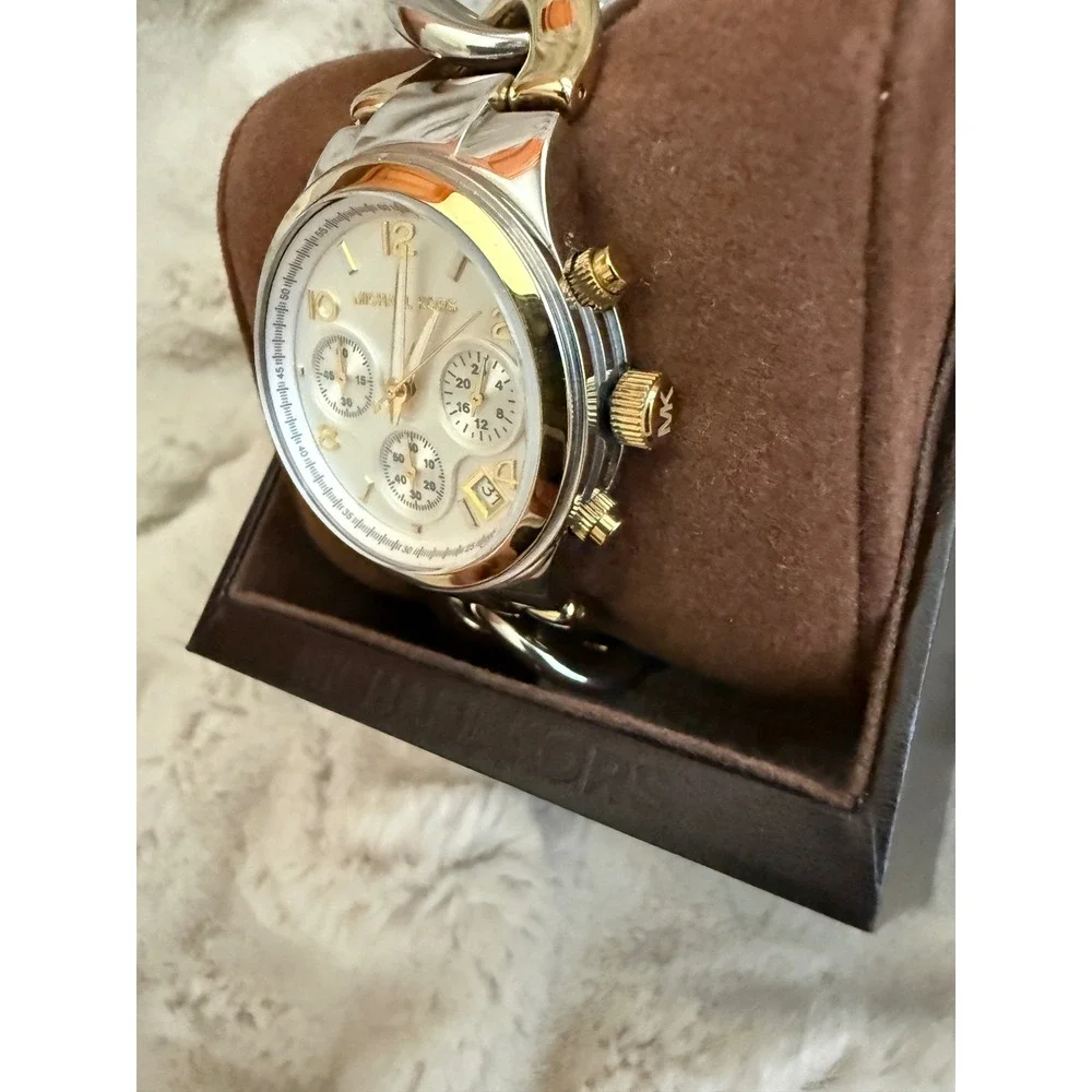 Michael Kors MK5634 Two Tone Silver Gold Runway Chain Link Chronograph Watch